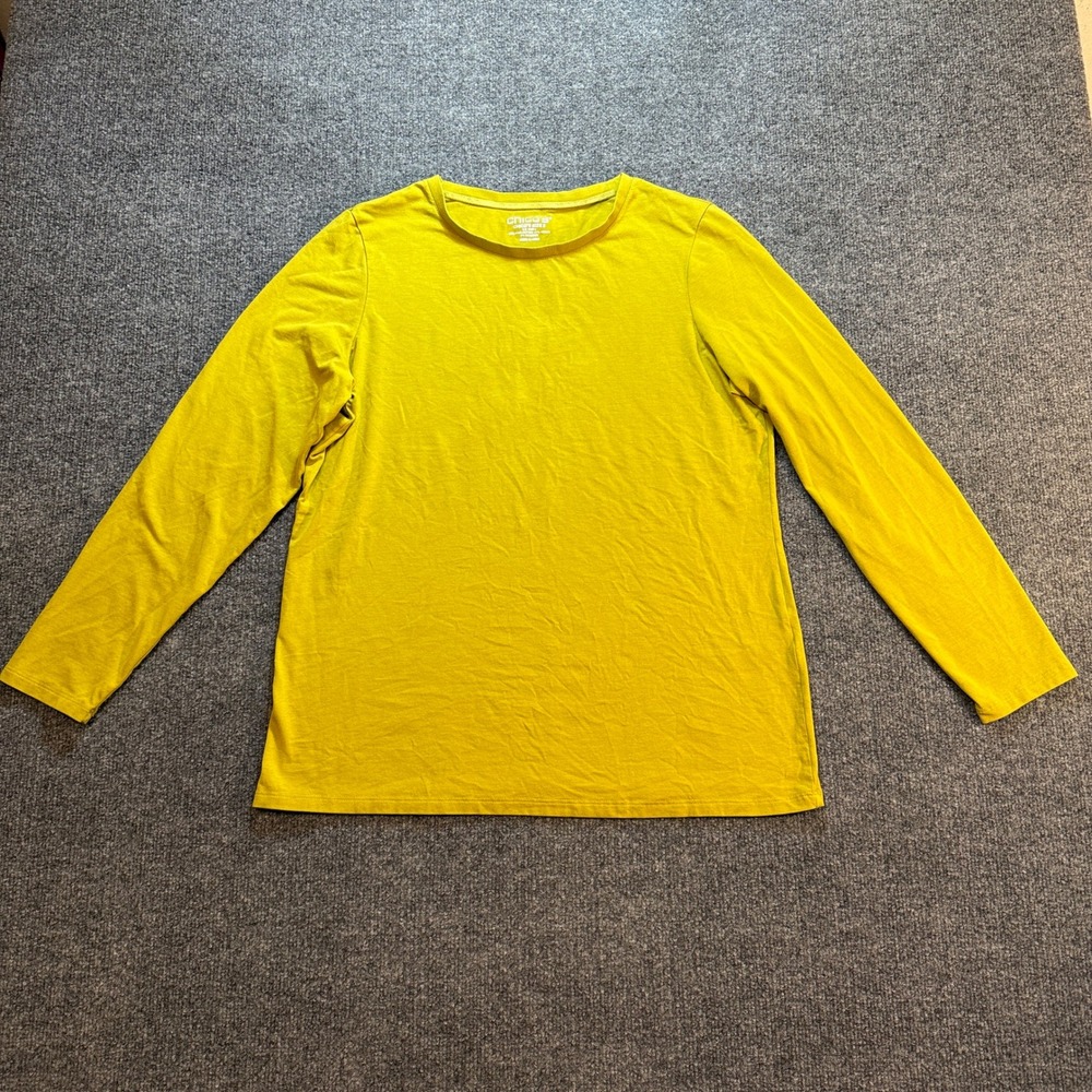Chicos Pima Cotton Modal Long Sleeve Tee Chartreuse Yellow Size 2 L 570373780